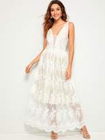 Thumbnail for your product : Shein Lace Overlay Plunge Maxi Dress
