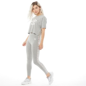 Umbro Womens Active Style Cotton Taped Leggings Grey Marl