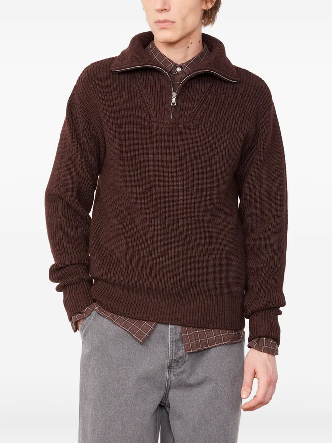 Officine Generale Ribbed High-Neck Half-Zip Sweater