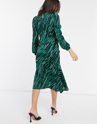 Liquorish high neck midi dress in green abstract print