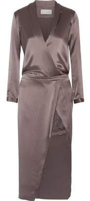 Michelle Mason Wrap-Effect Lace-Trimmed Silk-Satin Midi Dress