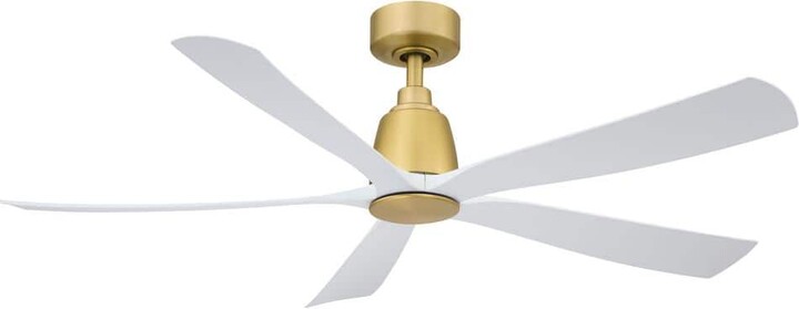Fanimation Kute5 52 in. Indoor/Outdoor Brushed Satin Brass Ceiling Fan with Matte White Blades, Remote Control and DC Motor