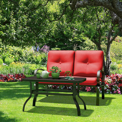Red Barrel Studio 2pcs Patio Loveseat & Table Set Cushioned Outdoor Furniture Set Yard Garden