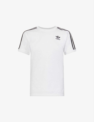 adidas 3-stripe logo-embroidered cotton-jersey T-shirt - ShopStyle  Activewear Tops