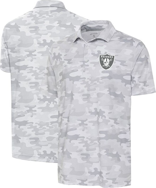 Antigua Men's White Las Vegas Raiders Anthracite Logo Collide Polo