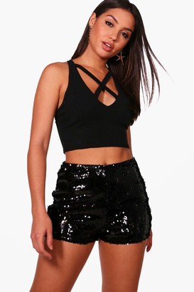 boohoo All Over Sequin High Waisted Hotpants