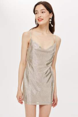 Topshop Womens Petite Foil Cowl Mini Dress - Silver
