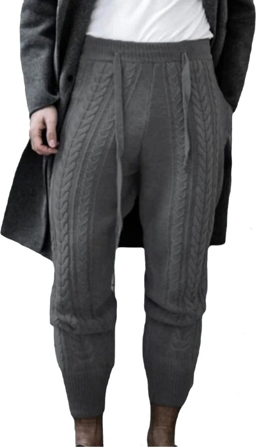 SDGR Pants Trend Solid Casual Men's Youth Slim Fit Pants Color Knitted