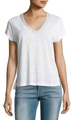 Generation Love Tahlia V-Neck Linen Top with Crystal Trim