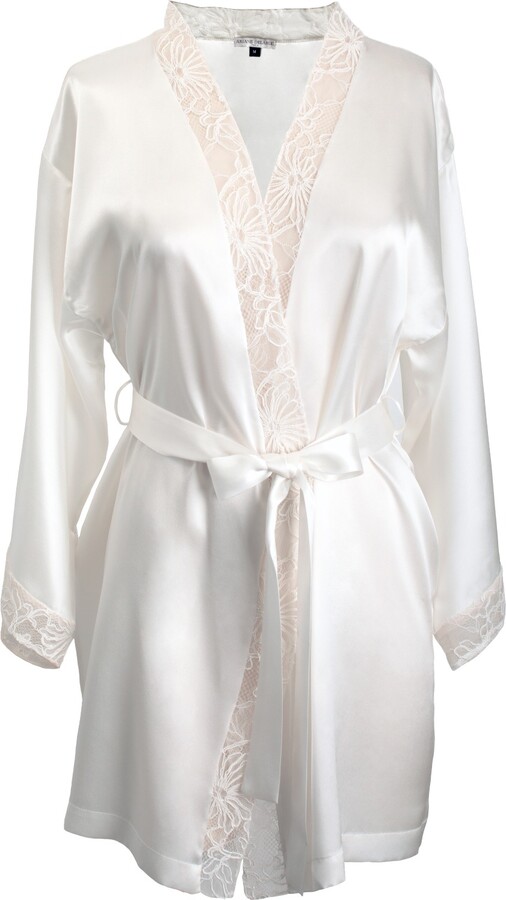 Ariane Delarue - White Satin Silk Robe With Embroidered Lace Details -  ShopStyle Casual Jackets