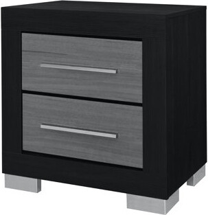 Orren Ellis Two - Drawer Transitional Square Nightstand With Joints Bar Handle Style Spacious Drawers Block Style Legs For Bedroom Solid Wood Drawer Square
