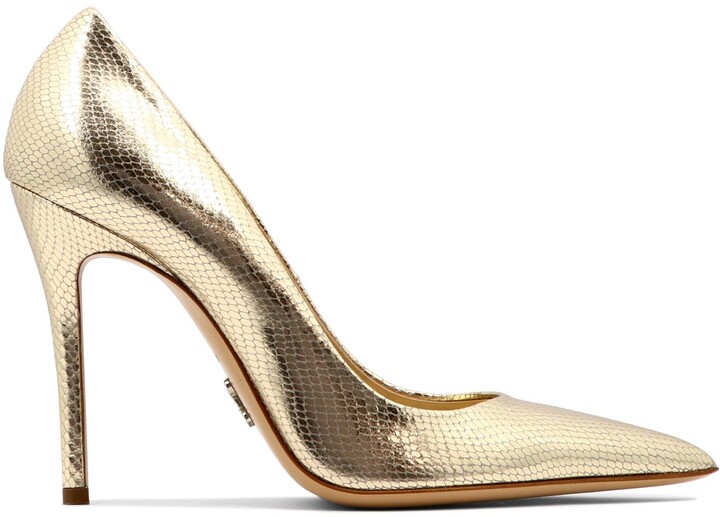 gold leather pumps