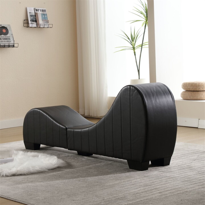 Aukfa Sleek Chaise Lounge for Yoga Curved Sofa for Stretching, Relaxation, Exercise & More, Leather, Black