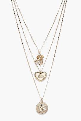 boohoo Rose Heart Sovereign Layered Necklace
