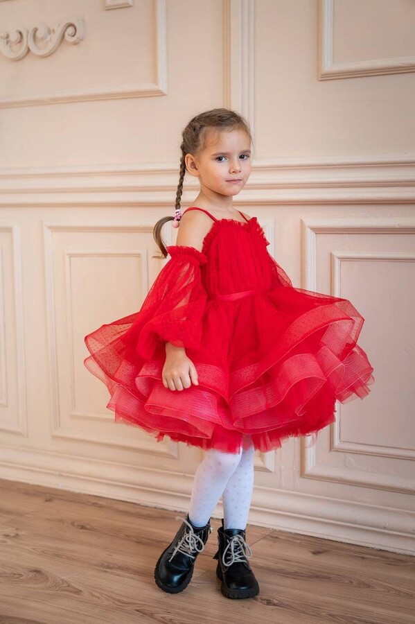 Red Girls Dress, Summer Style, Photography Gift For Kids, Party Toddler Polka Dot Pageant Tutu Flower Girl
