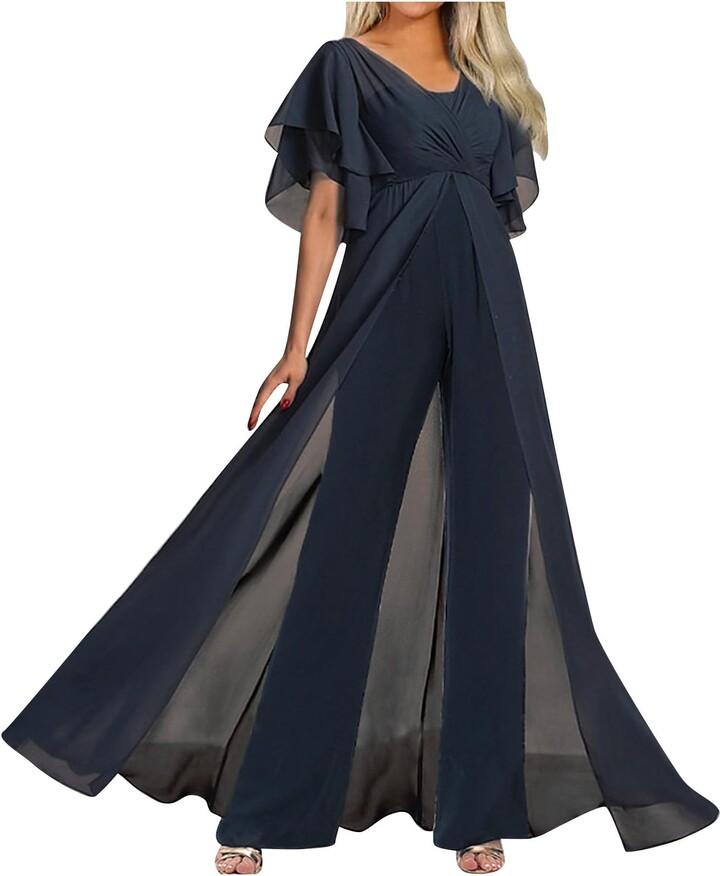 Jumpsuit Wedding Guest Navy Jumpsuit Outfit Wuitopue Wide Leg