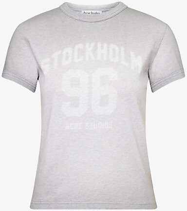 Acne Studios Womens Grey Melange Regular-Fit Logo Cotton-Jersey T-Shirt Xs