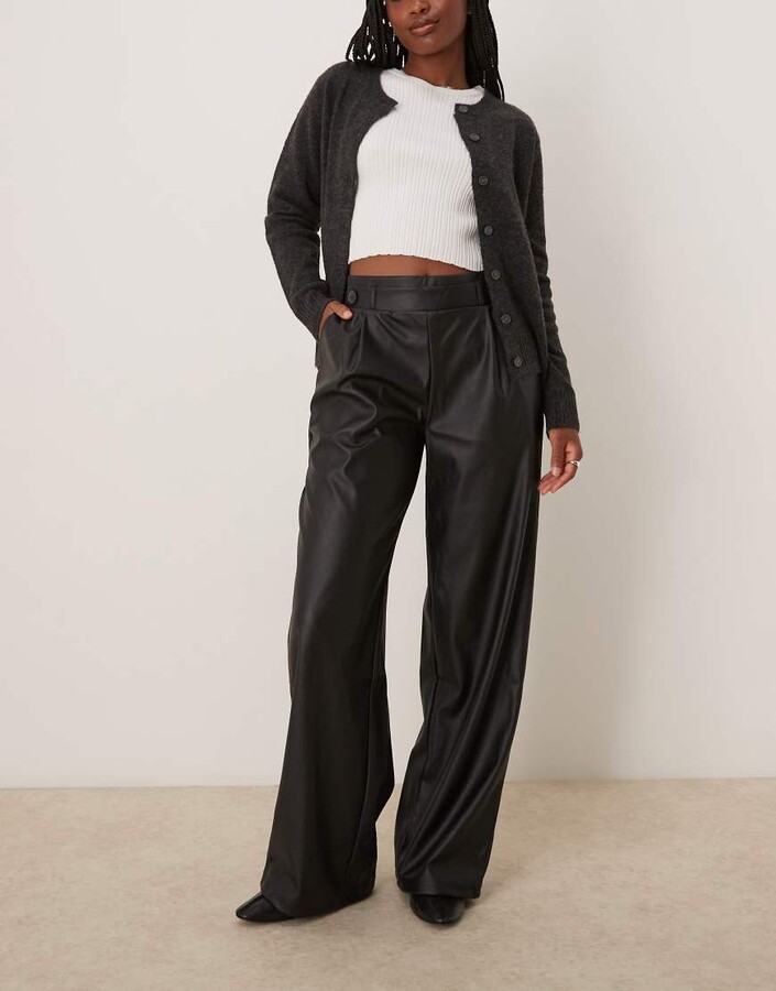 JDY high waist wide leg faux leather pants in black