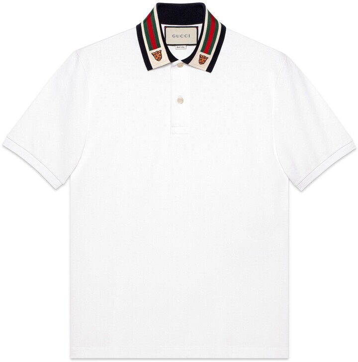 Gucci Cotton polo with Web and feline head - ShopStyle