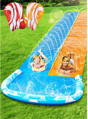SIPIROT 22.5ft Water Slides and 2 Bodyboards, Lawn Water Slide Summer Slip Waterslides Water Toy with Build in Sprinkler for Backyard Outdoor Water Fun for Ki