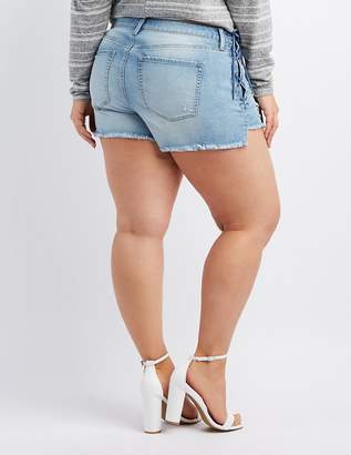Charlotte Russe Plus Size Refuge Destroyed Lace-Up Cheeky Shorts