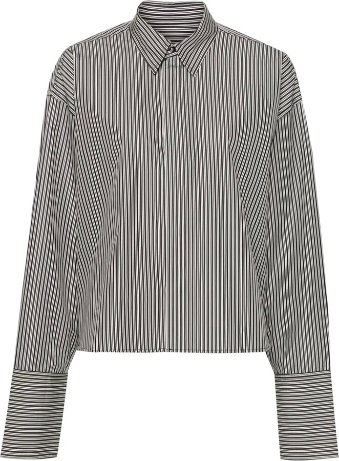 AMI Paris Striped Cropped Cotton Shirt