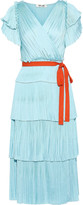Thumbnail for your product : Diane von Furstenberg Sasha Tiered Plisse Crepe De Chine Midi Wrap Dress