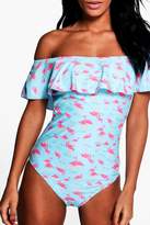 Thumbnail for your product : boohoo Miami Flamingo Frill Bardot Swimsuit