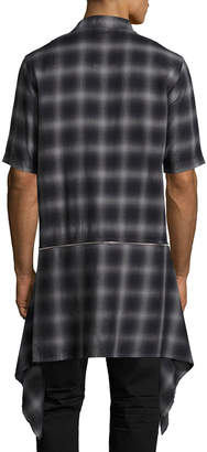Helmut Lang Zip-Panel Plaid Short-Sleeve Shirt, Black