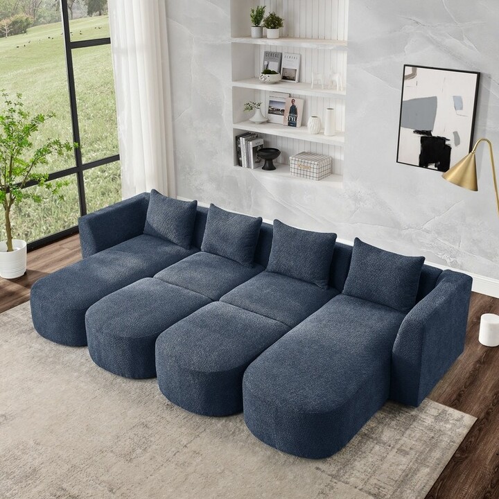 IGEMAN U Shape Navy Sectional Sofa with 2Single Seat 2Chaises 2