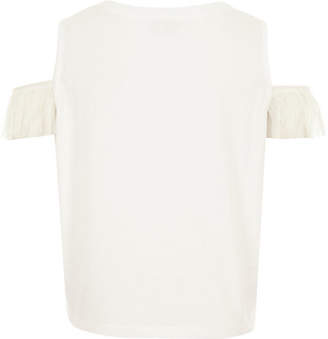 River Island Girls cream lace cold shoulder T-shirt