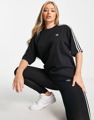 adidas adicolor three stripe oversized t-shirt in black - ShopStyle Tops
