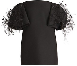 Valentino Off-The-Shoulder Ostrich Feather Wool & Silk Cocktail Dress