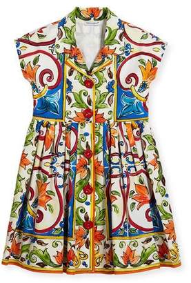 Dolce & Gabbana Maiolica-Print Poplin Dress, Size 8-12