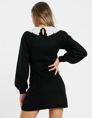 ASOS Knit Dress with Lace Collar in Black
