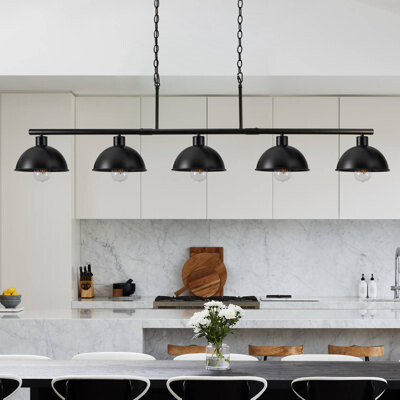 17 Stories Dardani 5 - Light Dimmable Farmhouse Chandelier Billiard & Pool Table Lights Black Chandelier Island Lights for Kitchen Dining Room Light Fixture