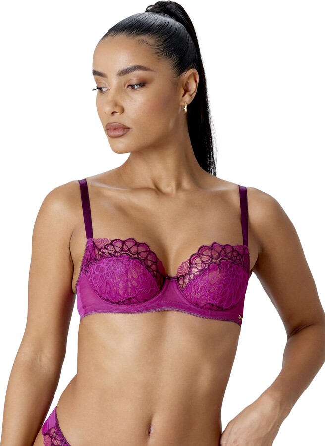 Ann Summers Truthful metallic embroidered non padded balcony bra with  hardware detail in purple