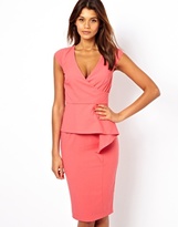 Thumbnail for your product : ASOS Pencil Dress With Asymmetric Peplum - Pink