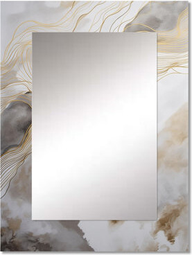 East Urban Home Gold And Grey Abstracted Line Artistry V - Line Art Decorative Wall Mirror, Gold Mirror, Printed Metal Art