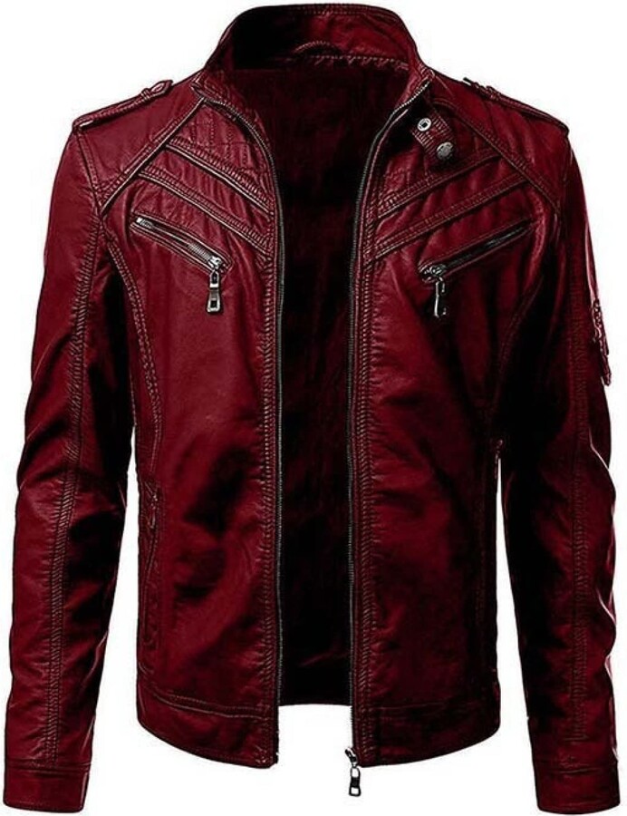 Zhou-SL Leather Jacket Men'S Jacket Casual Fashion Zipper Solid