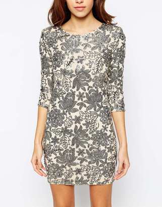 TFNC Bodycon Dress With Floral Sequin Embellishment