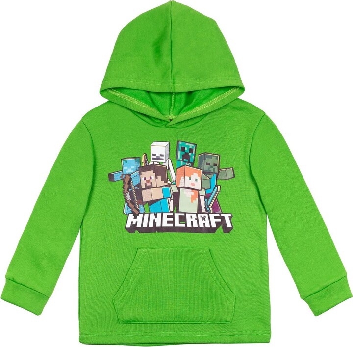 Boy's Minecraft Creeper Face Pull Over Hoodie - Athletic Heather - Large