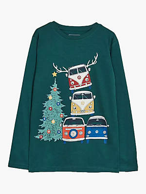 Fat Face Boys' Christmas VW Camper Van T-Shirt, Evergreen