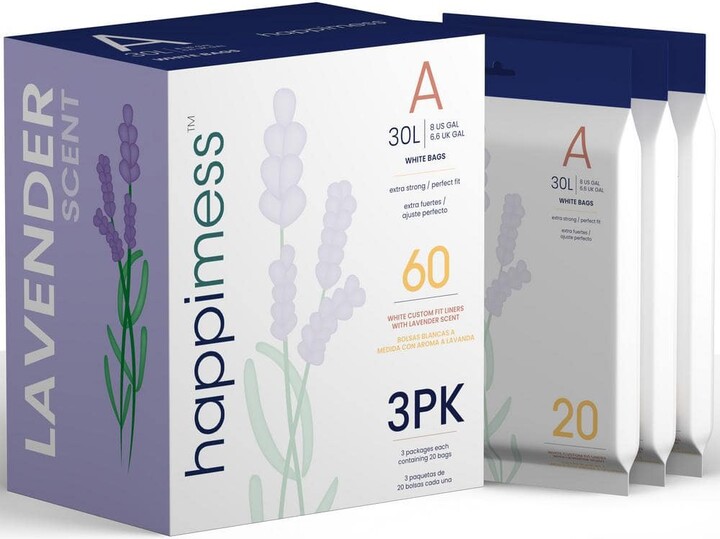 happimess 8 Gal. Lavender Scented Drawstring Trash Can Liner, White (60-Count, 3-Packs of 20 Liners)