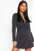 Thumbnail for your product : boohoo Petite Double Breasted Pinstripe Belted Blazer Dress