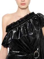 Thumbnail for your product : Self-Portrait Ruffled Metallic Velvet & Lace Dress