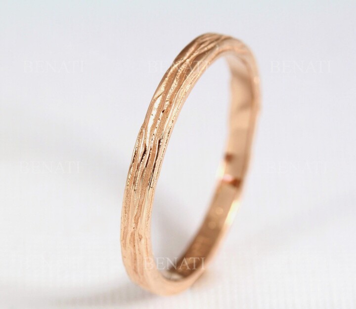 Etsy Rose Gold Bark Wedding Band 14K Wood Textured Tree Ring
