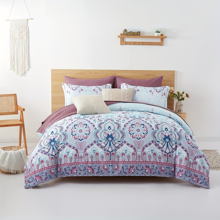 Temu 7pcs Bed In A Bag Bohemian Pattern Comforter And Sheet Set, Twin/full/queen/king Size Comforter Set, Soft Microfiber Lightweight Bedding Set For All