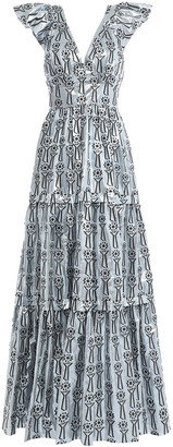 Temperley London Ruffled Tiered Printed Metallic Fil Coupe Maxi Gown
