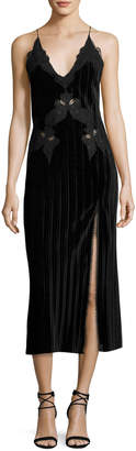 Jonathan Simkhai Crinkled Velvet Applique Deep V Midi Dress, Black